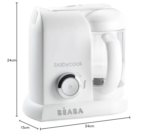 Béaba Babycook Solo 4-in-1 Baby Food Processor – Steam, Blend, Reheat & Defrost, 1100 ml, White/Silver