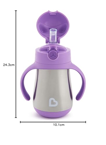 Munchkin roostevabast terasest joogitops kõrrega – Cool Cat, lilla (237 ml)
