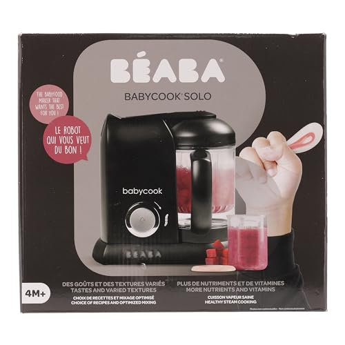 Béaba Babycook Solo 4-in-1 Baby Food Maker – Steaming, Blending, Heating, Defrosting, 1100 ml Capacity, Black