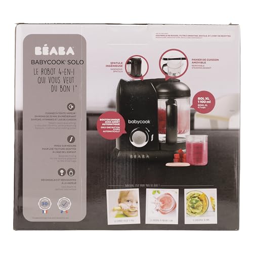 Béaba Babycook Solo 4-in-1 Baby Food Maker – Steaming, Blending, Heating, Defrosting, 1100 ml Capacity, Black