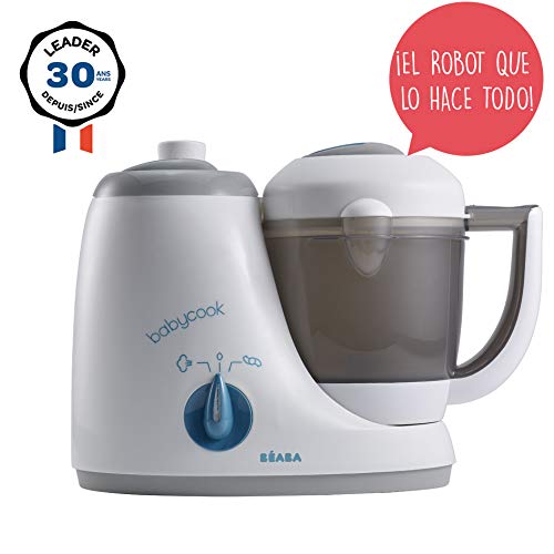 Béaba Babycook Original 4-in-1 Baby Food Maker – Steams, Blends, Defrosts and Reheats, Blue-Grey