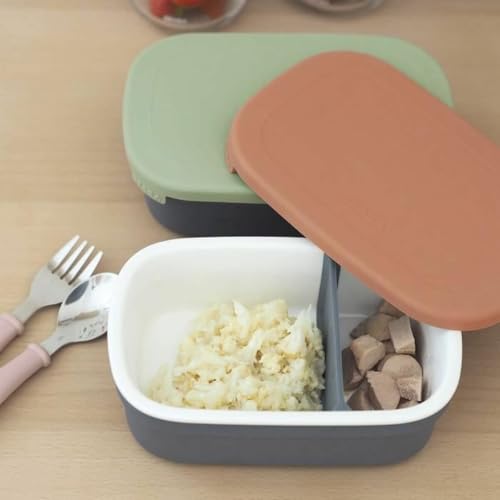 BÉABA keraamiline lõunakarp 540 ml, silikoonkatte ja vaheseinaga (Mineral/Terracotta)