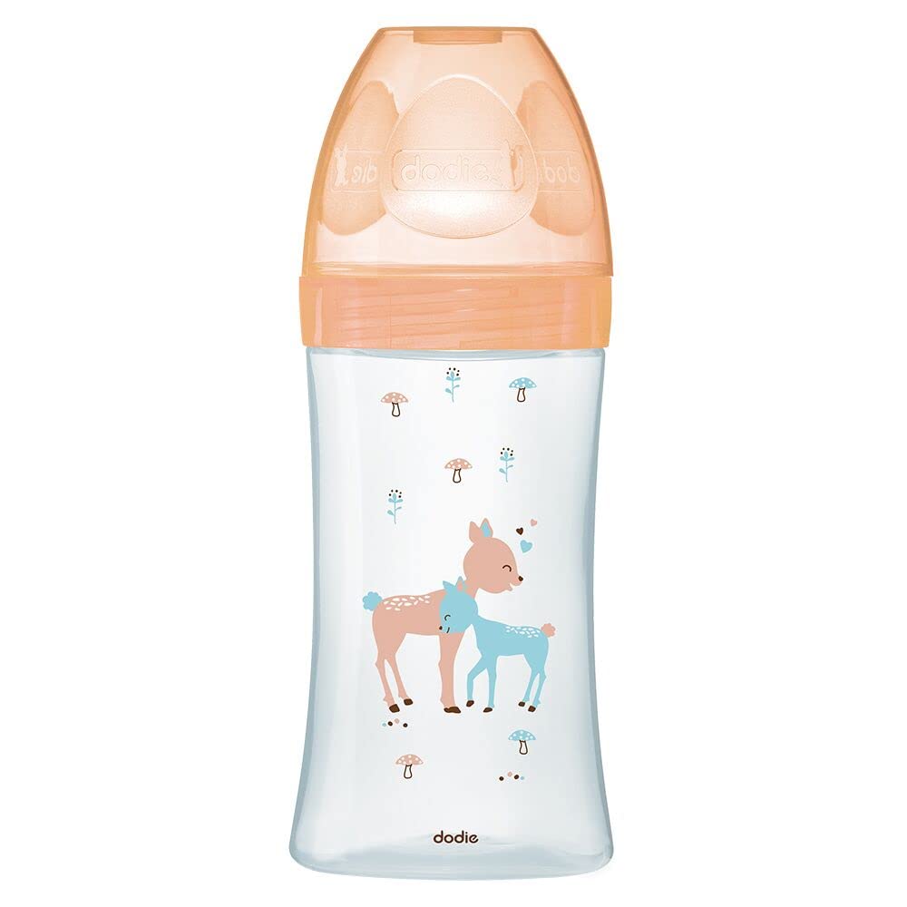 Dodie Sensation+ klaaspudel 270 ml, 0–6 kuud, anti-koolik, lameda silikoonlutiga