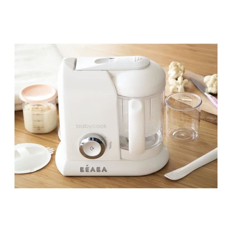 Béaba Babycook Solo 4-in-1 Baby Food Processor – Steam, Blend, Reheat & Defrost, 1100 ml, White/Silver