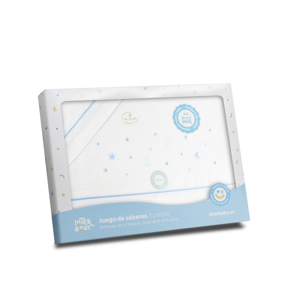 Interbaby voodipesukomplekt beebivoodile 50 x 80 cm, flanell, valge/sinine, 3-osaline
