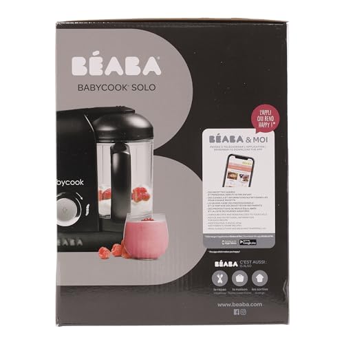 Béaba Babycook Solo 4-in-1 Baby Food Maker – Steaming, Blending, Heating, Defrosting, 1100 ml Capacity, Black
