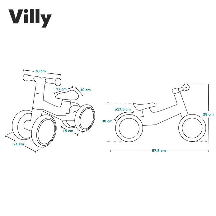 Lionelo VILLY tasakaaluratas 1–3-aastastele, 4 rattaga, türkiissinine