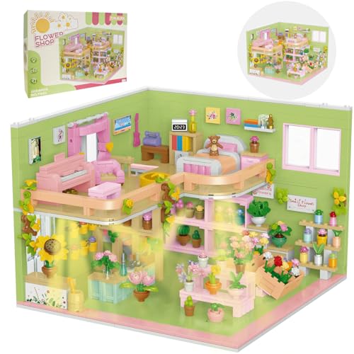 LED building blocks set for flower shop with 1224 pieces