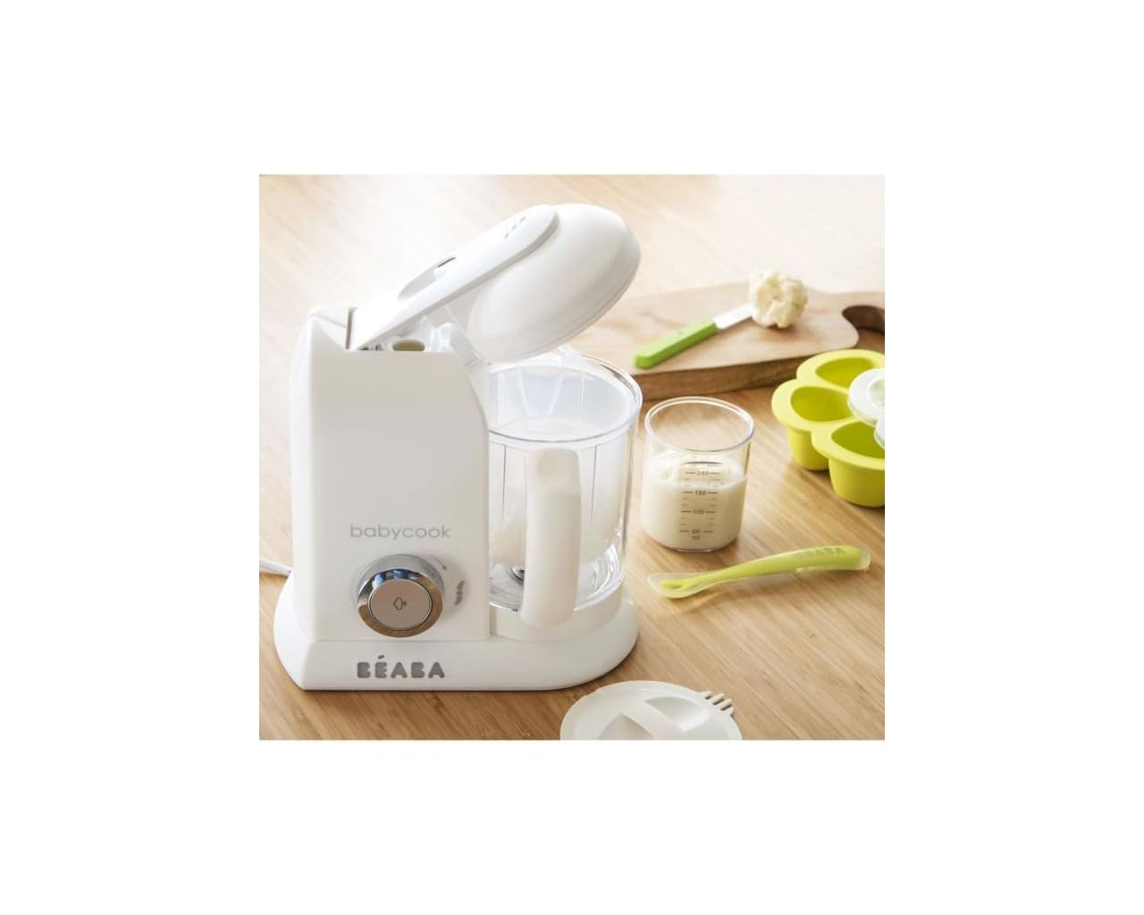 Béaba Babycook Solo 4-in-1 Baby Food Processor – Steam, Blend, Reheat & Defrost, 1100 ml, White/Silver