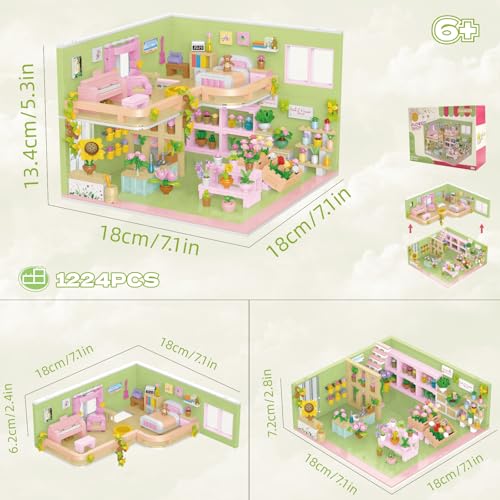 LED building blocks set for flower shop with 1224 pieces