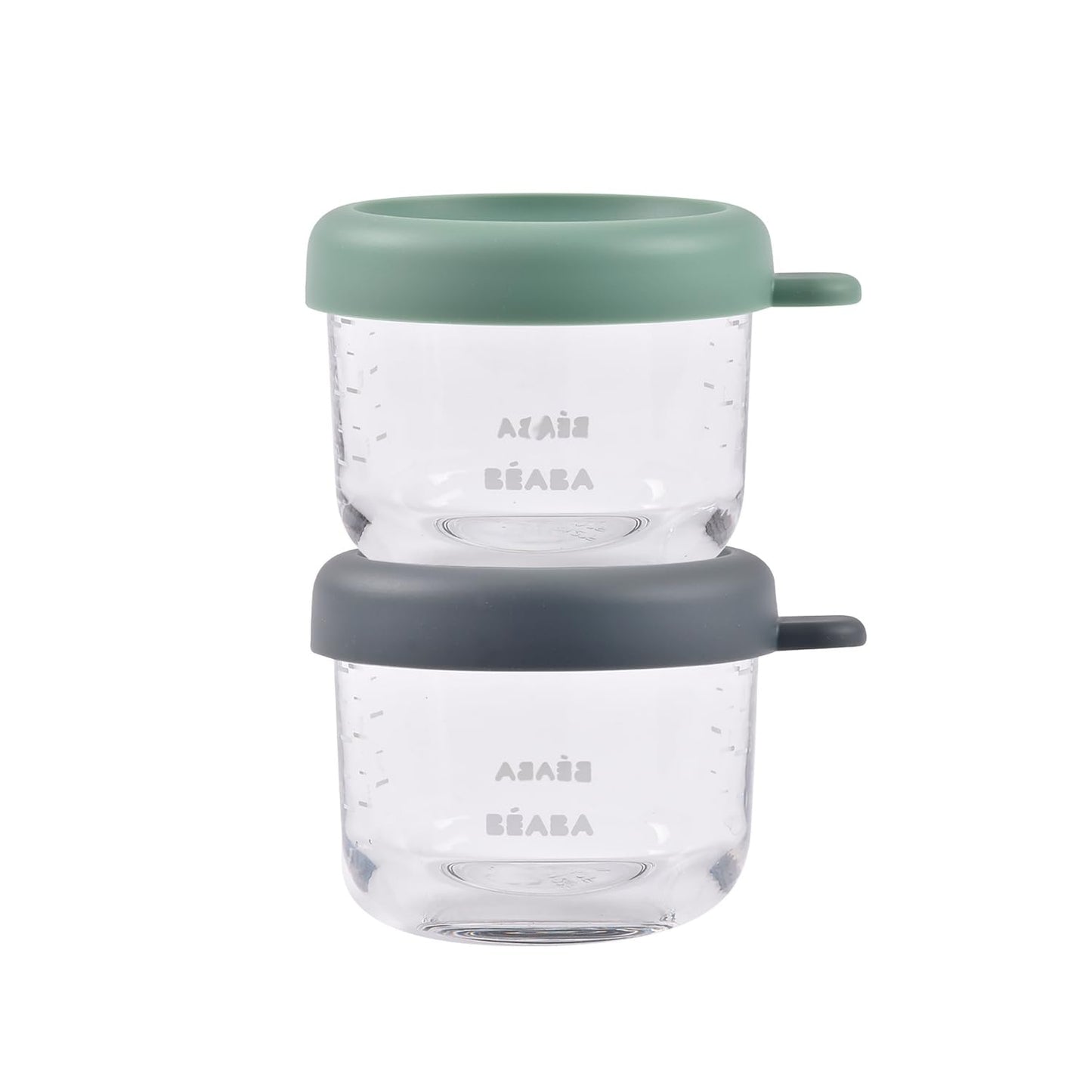 BÉABA klaasist beebitoidu säilitusnõude komplekt, 2 × 150 ml, salveiroheline/mineraal
