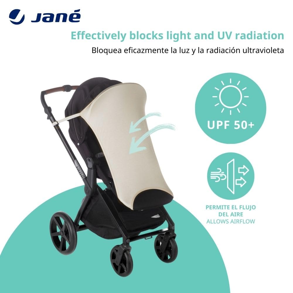 Jané universaalne päikesekate lapsevankrile, UV-kaitse 50+, beež/must