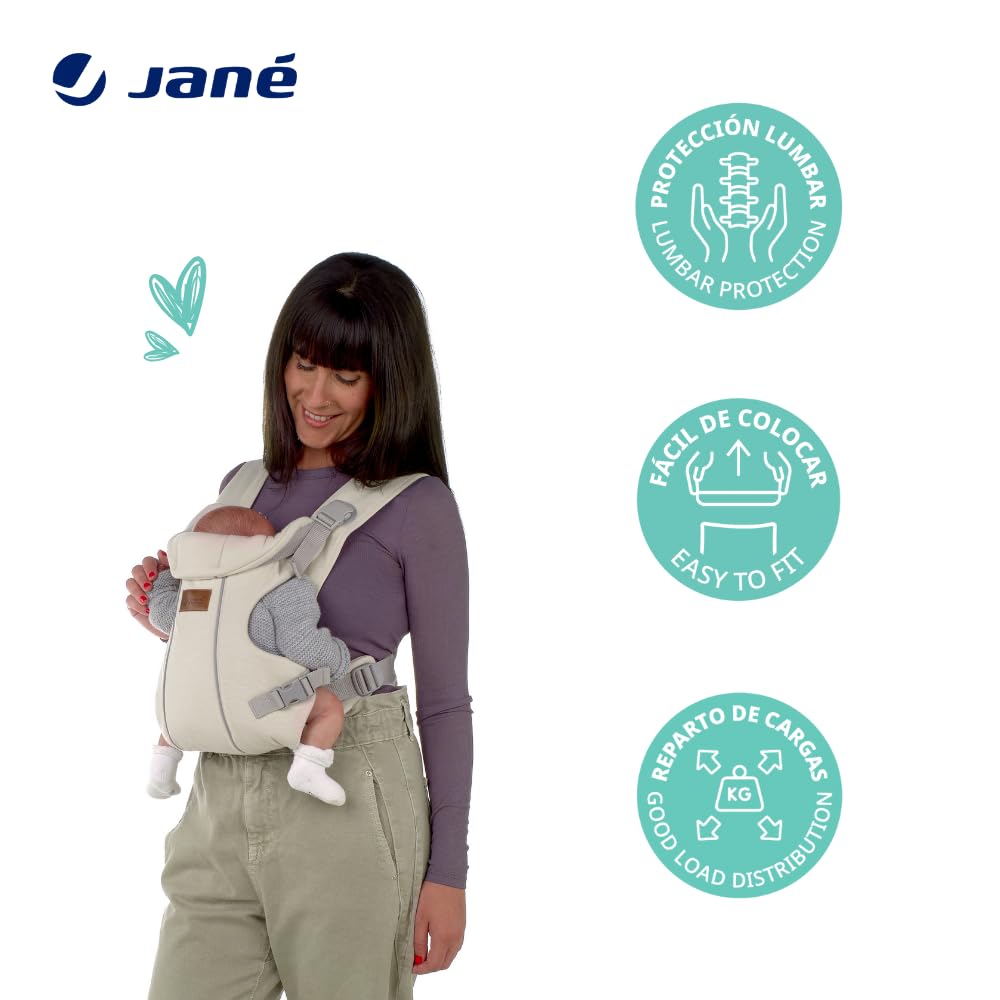 Jané Dual ergonoomiline kandekott, sünnist kuni 15 kg, 3 kandesuunda, hingav ja polsterdatud, beež