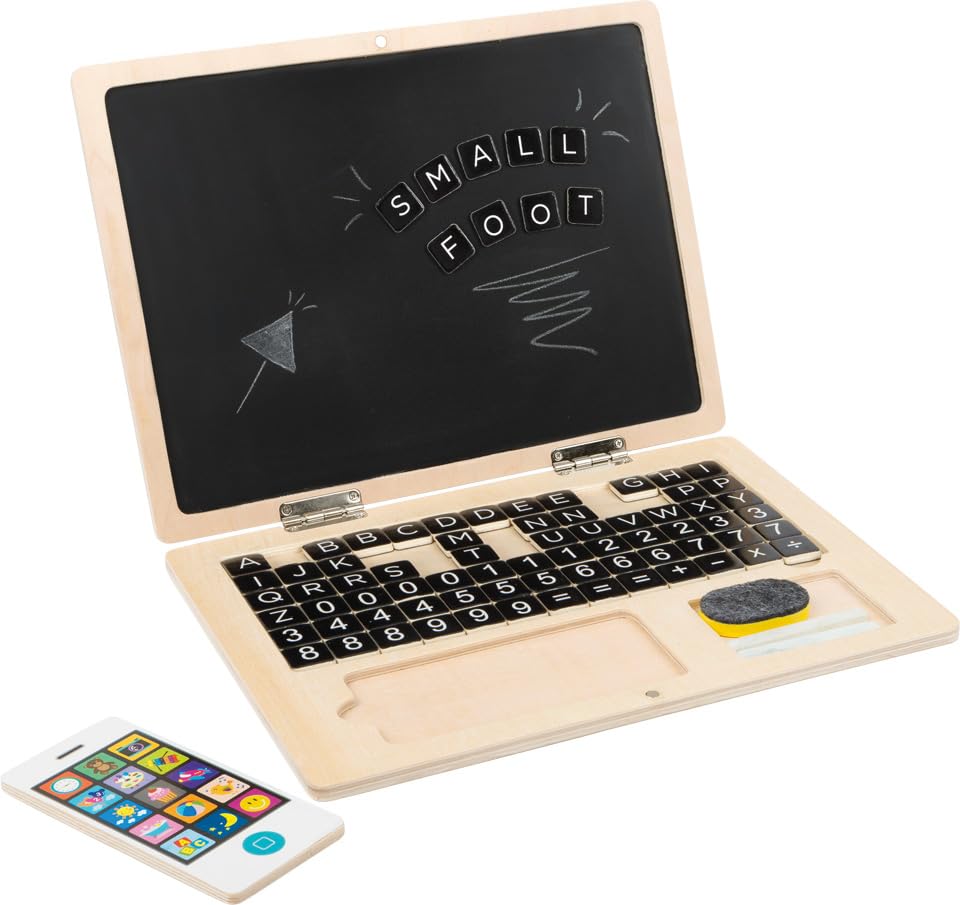 Small Foot puidust mängulaptop magnet- ja kriiditahvliga