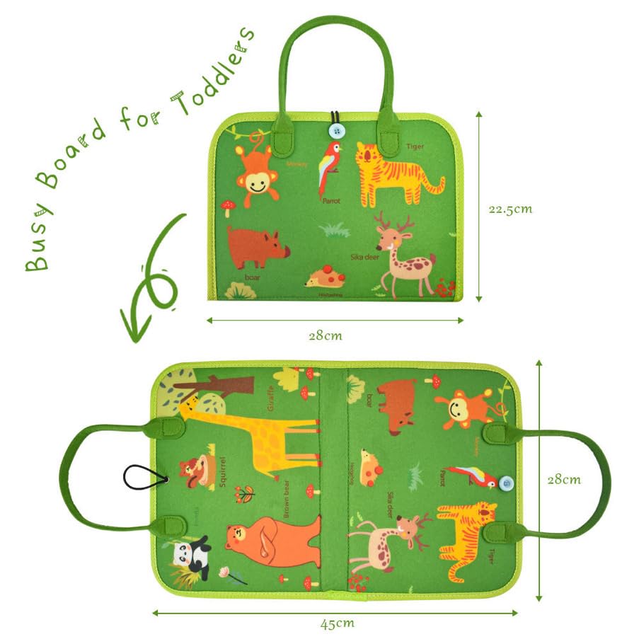 Montessori vildist Busy Board sensoorne kohver, 7 paneeli, 1–7 a lastele, roheline