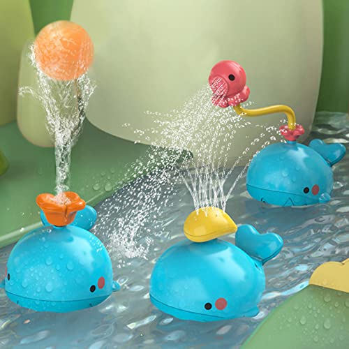 Beige bath toy – blue whale with 5 interchangeable water sprays