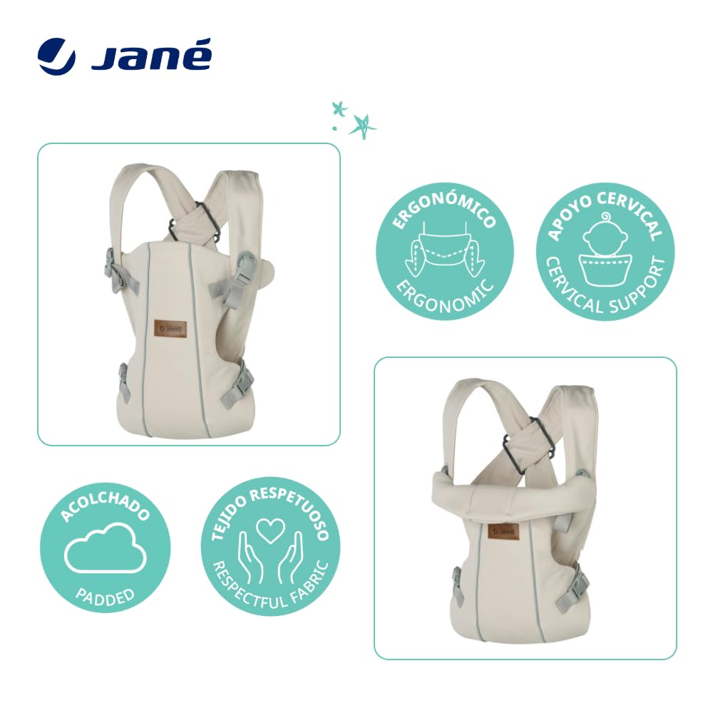 Jané Dual ergonoomiline kandekott, sünnist kuni 15 kg, 3 kandesuunda, hingav ja polsterdatud, beež