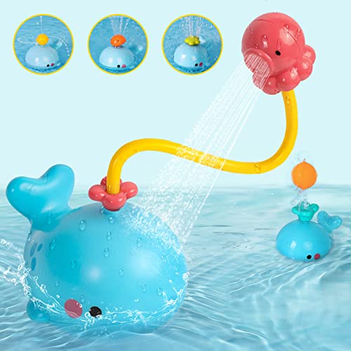 Beige bath toy – blue whale with 5 interchangeable water sprays