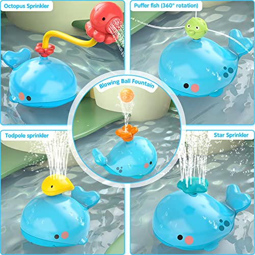 Beige bath toy – blue whale with 5 interchangeable water sprays