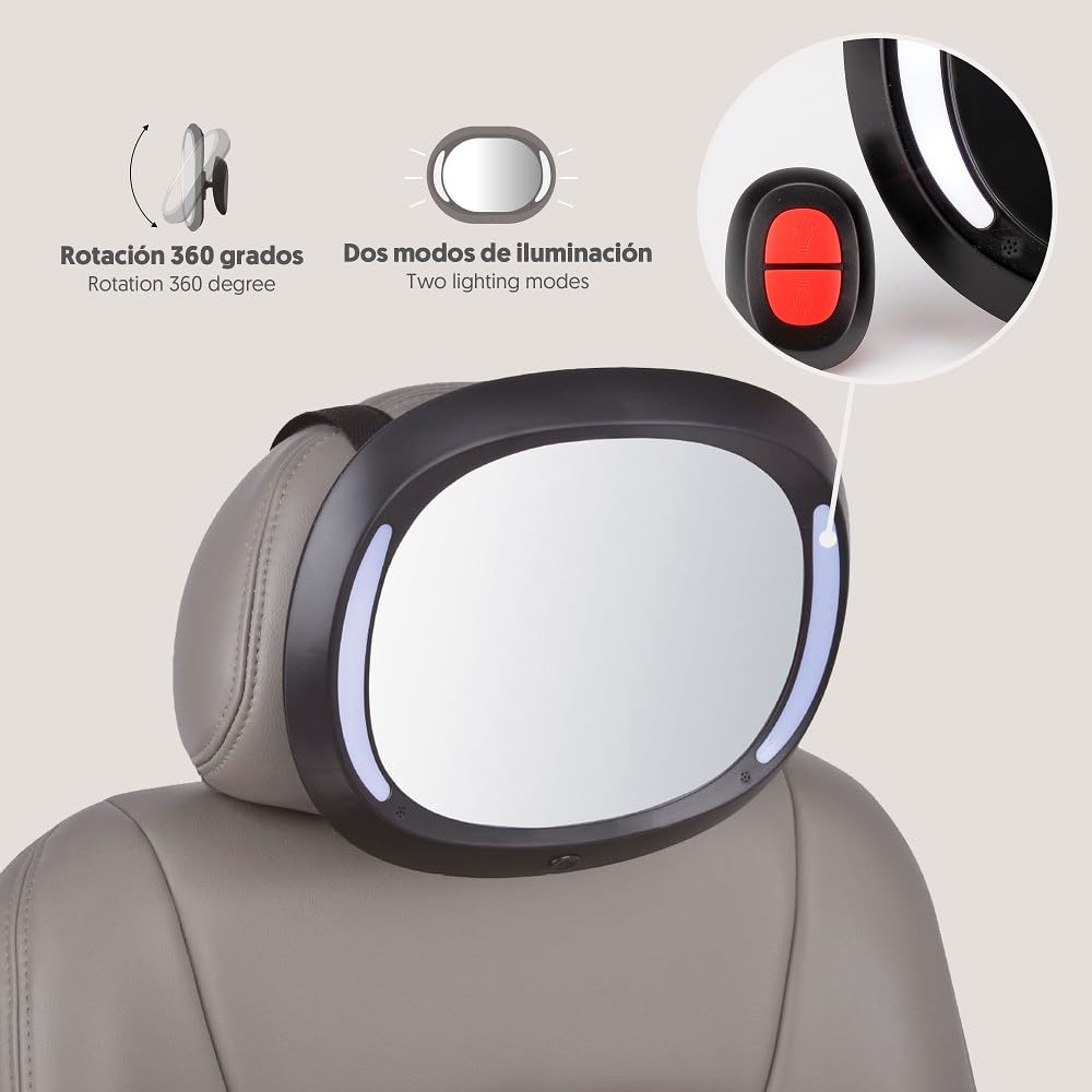 Interbaby autopeegel LED-valgustusega, kaugjuhtumispuldiga, must