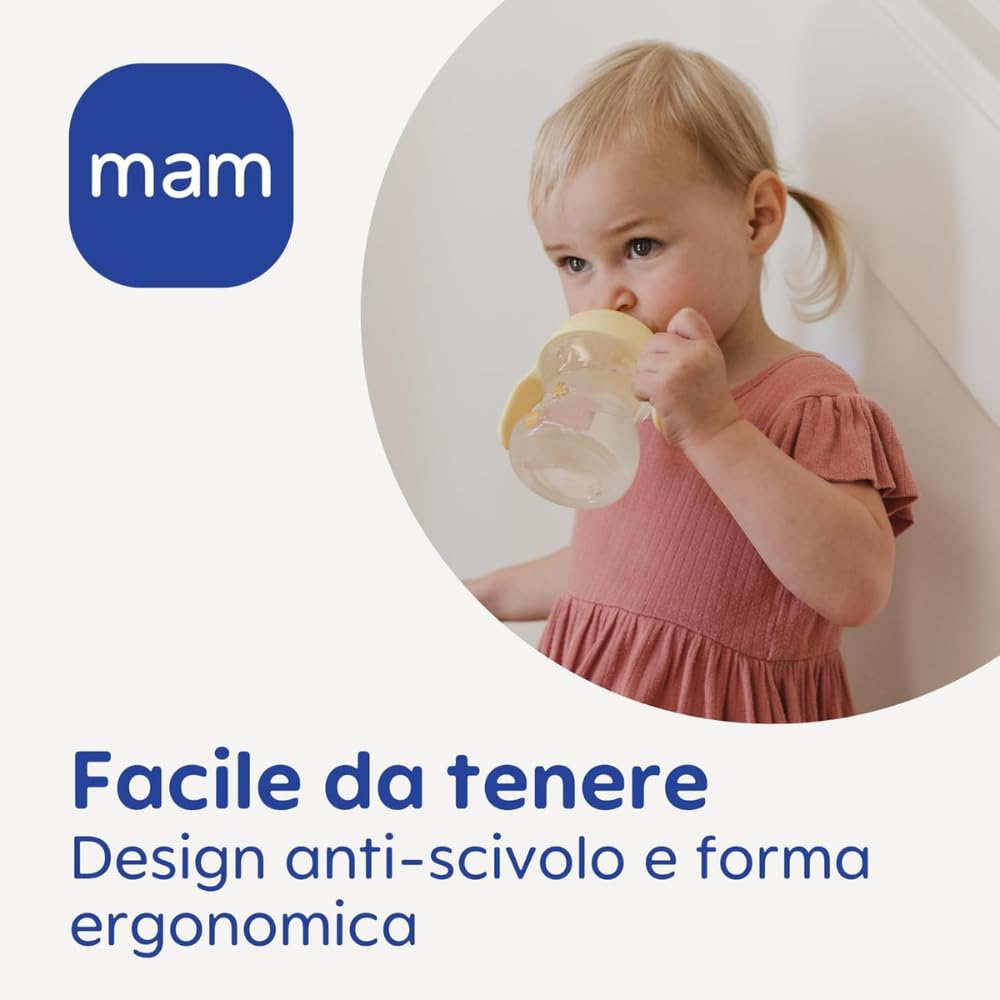 MAM õppetass eemaldatavate sangade ja pehme tilaga, 190 ml, 6+ kuud, roosa