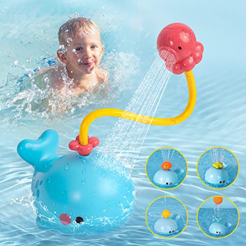 Beige bath toy – blue whale with 5 interchangeable water sprays