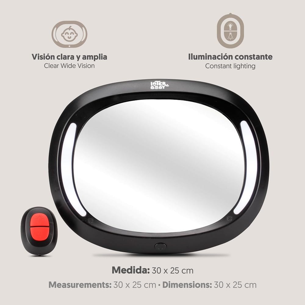 Interbaby autopeegel LED-valgustusega, kaugjuhtumispuldiga, must