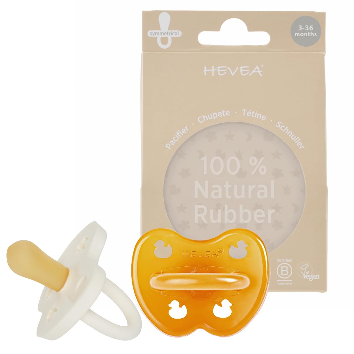 HEVEA looduslikust kummist sümmeetriline lutt, 3–36 kuud, 1 tk – Milky White