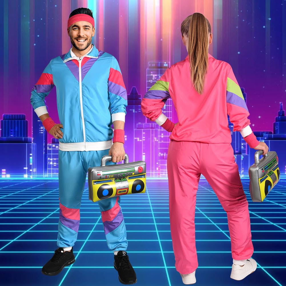 80ndate retro dressipluusi ja pükste kostüüm, unisex, sinine (S/M)