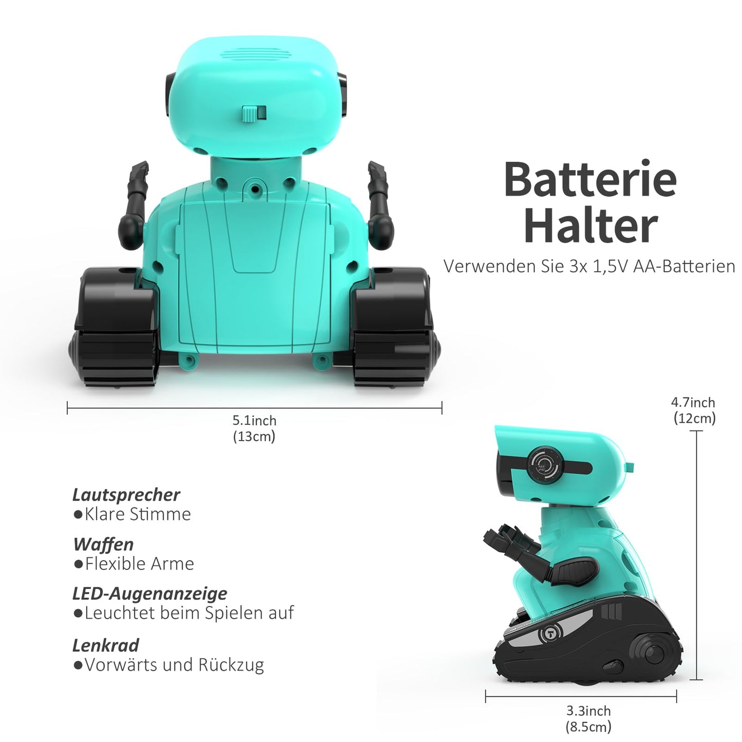 Puldiga juhitav robot lastele, LED-silmade ja tantsufunktsiooniga, sinine