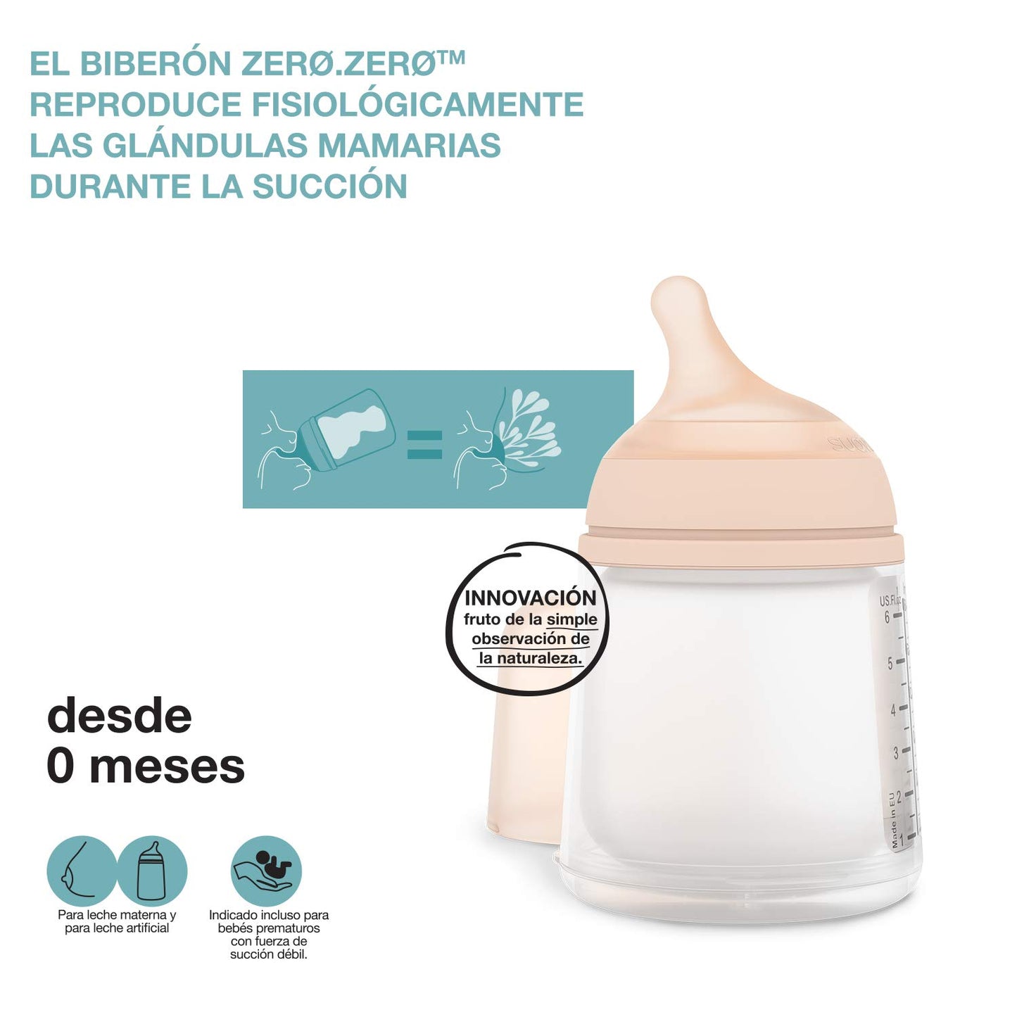 Suavinex Zero Zero vastsündinu lutipudel, 180 ml, aeglase vooluga, koolikute vastane pudel