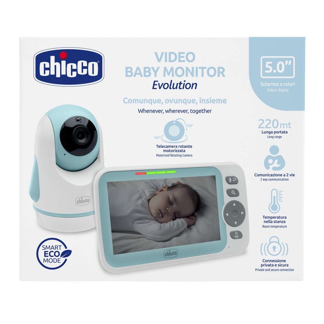 Chicco Evolution videobeebimonitor 5" ekraani, pööratava kaamera ja öönägemisega