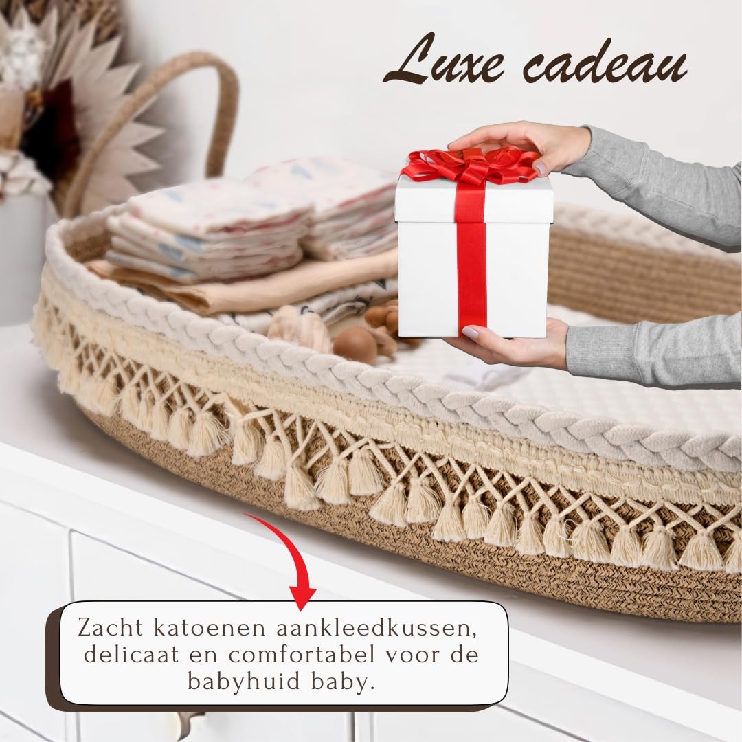 SEBRAM Luxe mähkimismatt ja beebikorv lisareisimati, vahtmadratsi ja veekindla kattega, puuvillane köis (beež)