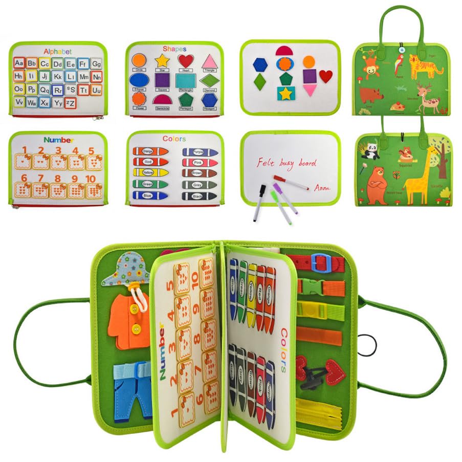 Montessori vildist Busy Board sensoorne kohver, 7 paneeli, 1–7 a lastele, roheline