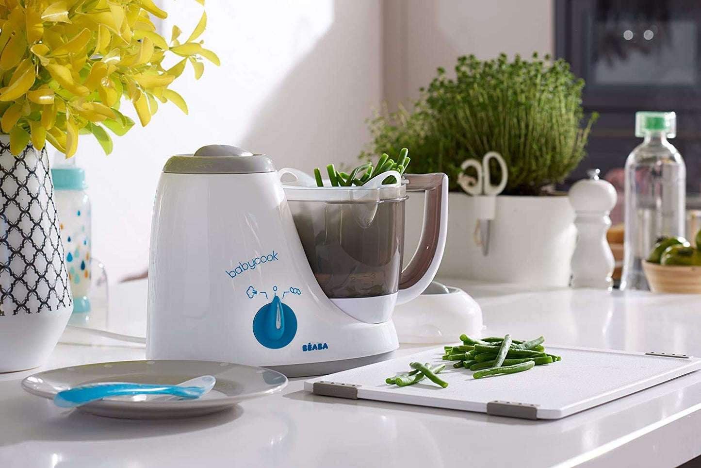 Béaba Babycook Original 4-in-1 Baby Food Maker – Steams, Blends, Defrosts and Reheats, Blue-Grey