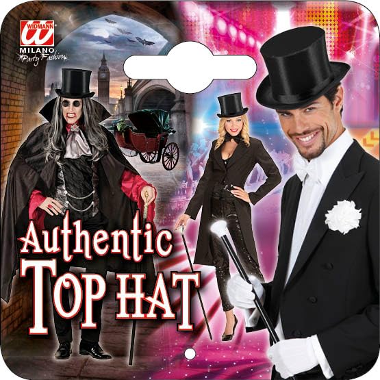 Kostüümi top hat, satin, black, one size fits all