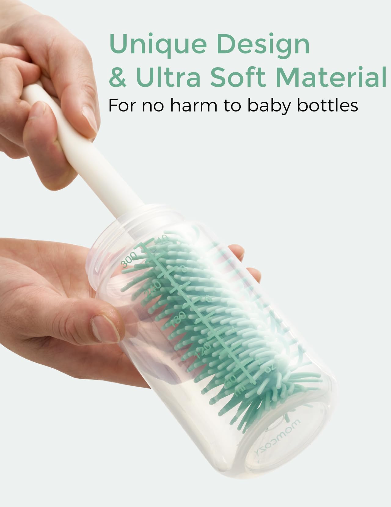 Momcozy 7-ühes beebipudelite puhastuskomplekt silikoonharjade ja kuivatusrestiga, roheline