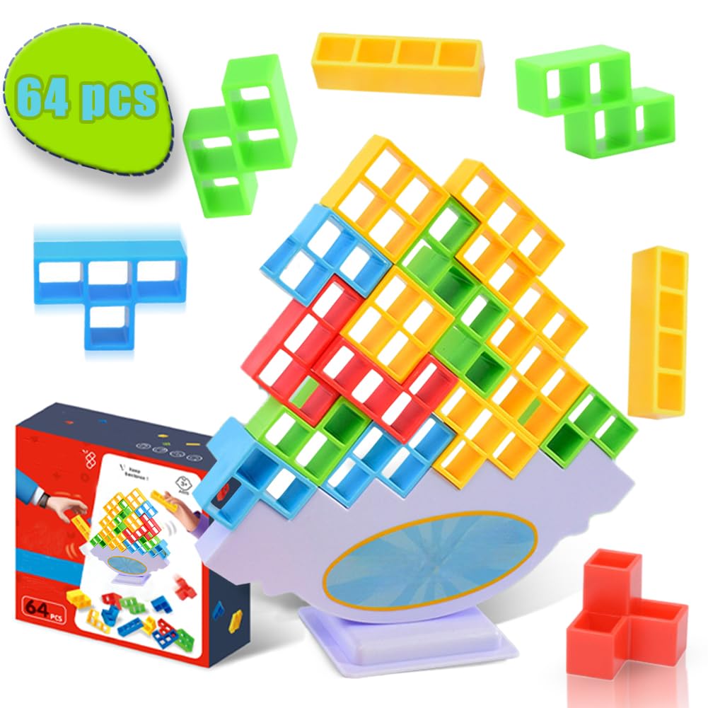 64-osaline tasakaalu- ja virnastamismäng Tetris-stiilis klotsidega
