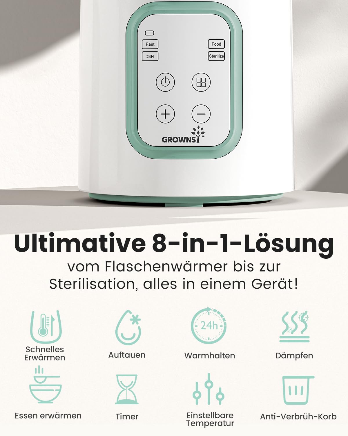 GROWNSY 8-ühes kiire pudelisoojendaja