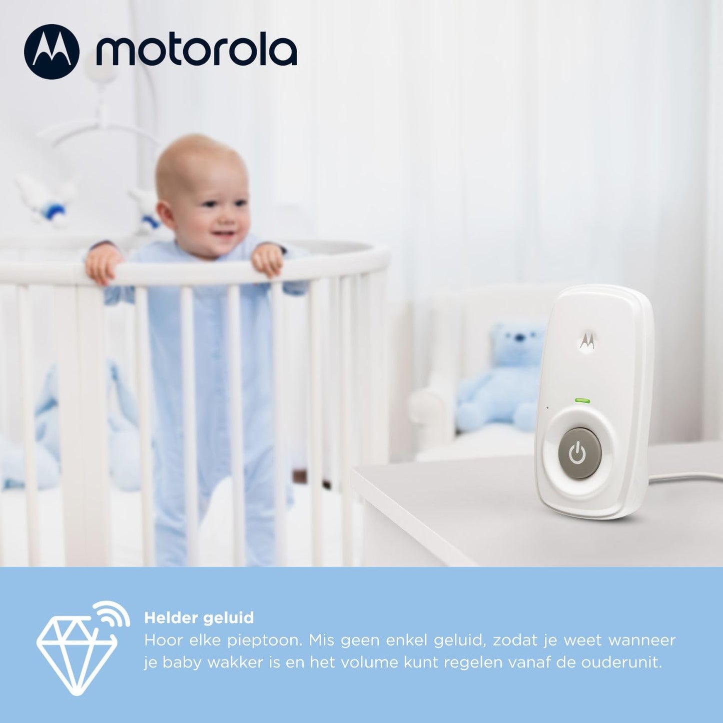 Motorola Nursery AM21 audio beebimonitor DECT-tehnoloogiaga, valge