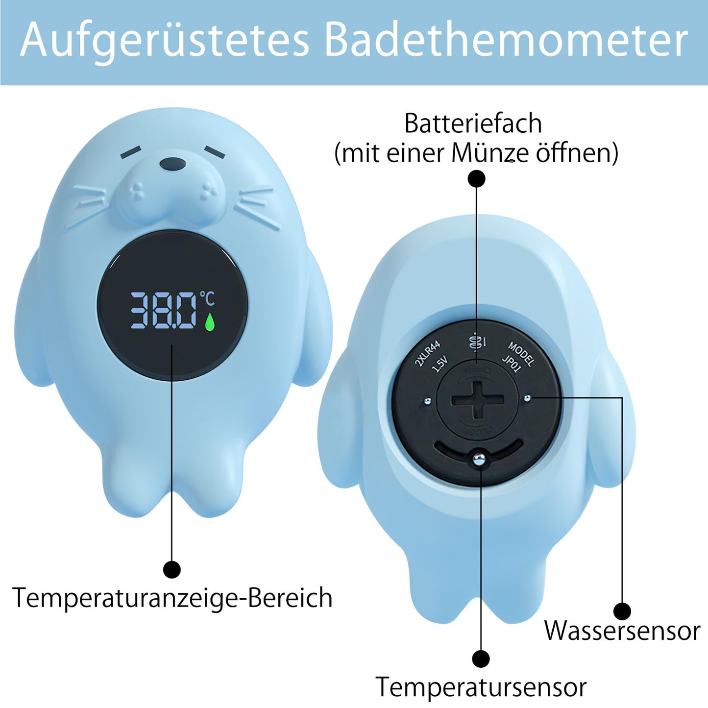 Mayaphilos digital bath thermometer for baby, blue, seal-shaped