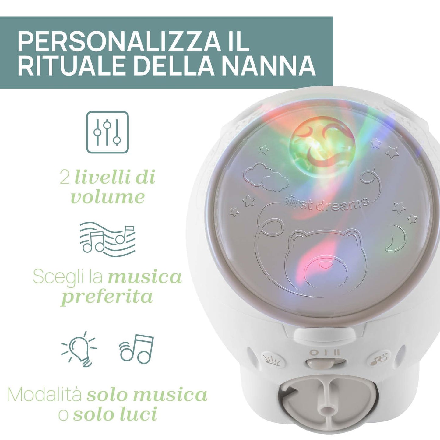 Chicco First Dreams Polar Bear projektor, 2-in-1, öölamp ja hälliprojektor