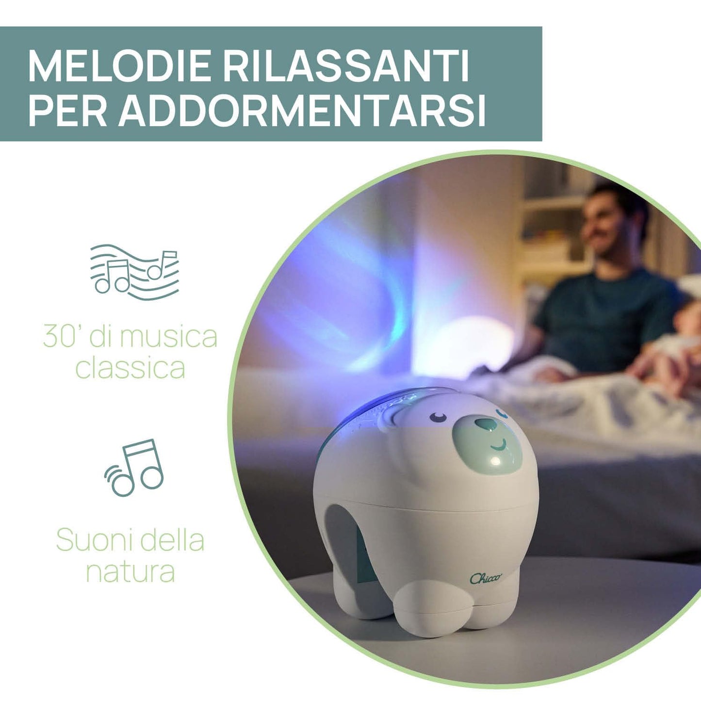 Chicco First Dreams Polar Bear projektor, 2-in-1, öölamp ja hälliprojektor