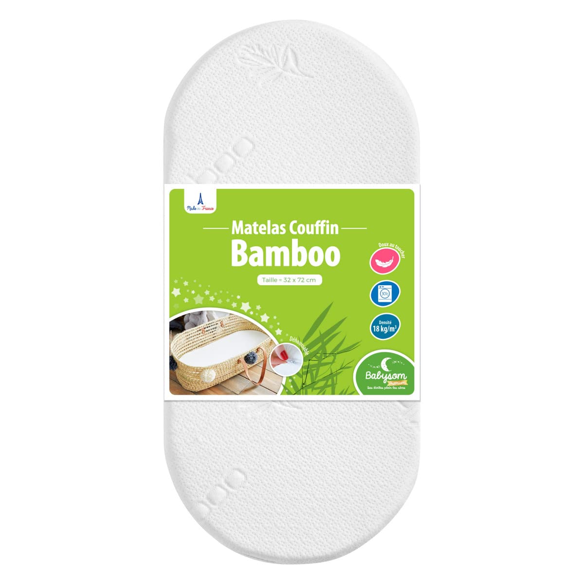 Babysom bambusviskoosist madrats hälli ja vankrikorvi jaoks, 72 × 32 cm