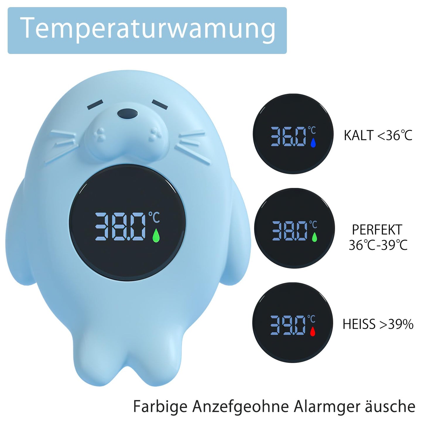Mayaphilos digital bath thermometer for baby, blue, seal-shaped