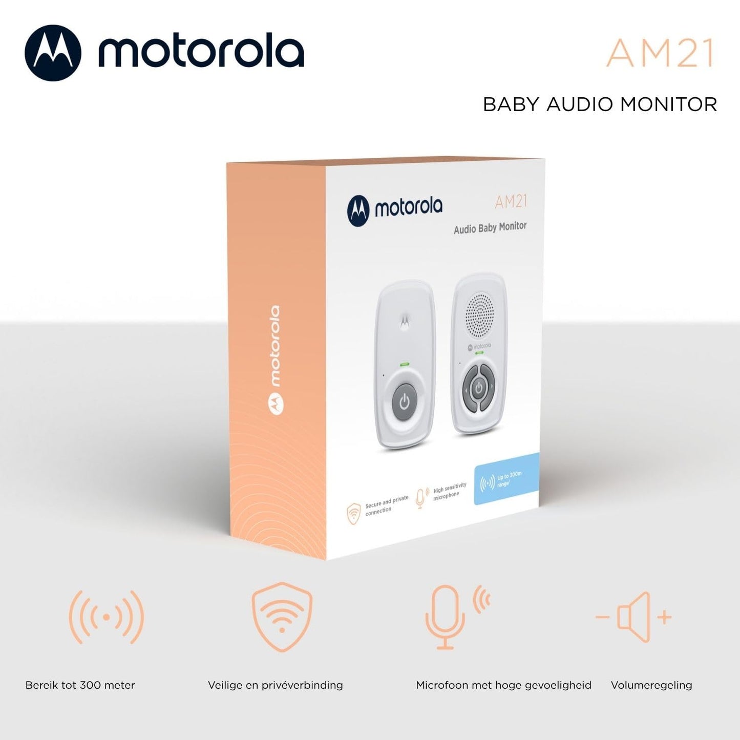 Motorola Nursery AM21 audio beebimonitor DECT-tehnoloogiaga, valge