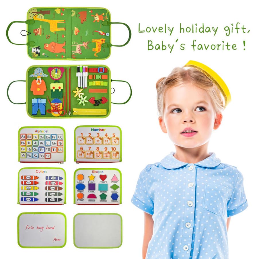 Montessori vildist Busy Board sensoorne kohver, 7 paneeli, 1–7 a lastele, roheline