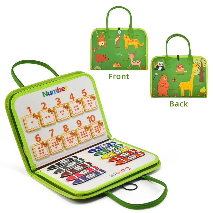 Montessori vildist Busy Board sensoorne kohver, 7 paneeli, 1–7 a lastele, roheline