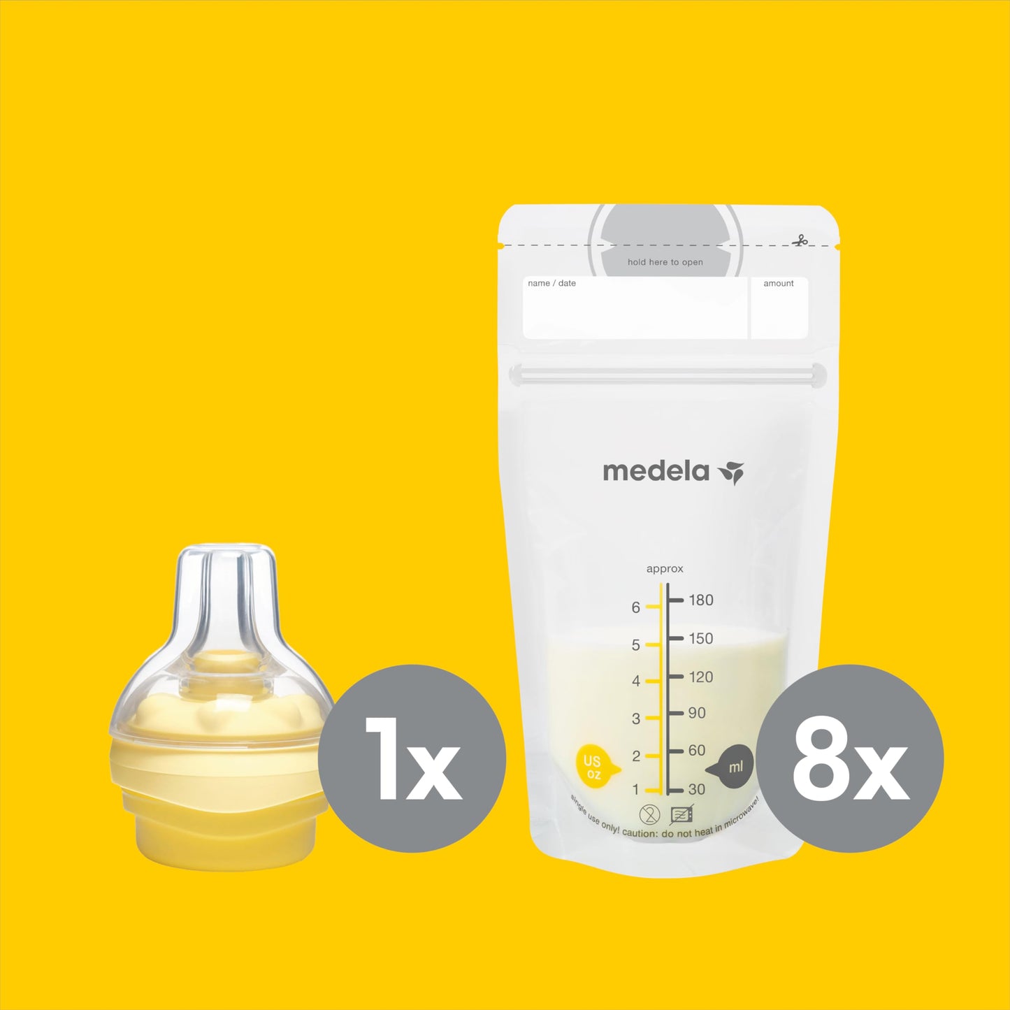 Medela Store & Feed komplekt – rinnapiima hoiustuspudelid, Calma lutiosa ja hoiukotid, BPA-vaba