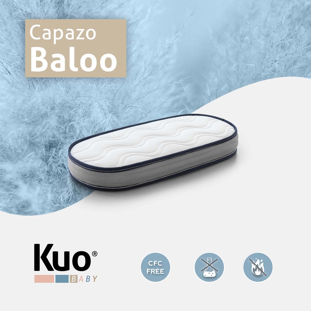 Kuo Baby Baloo mälumadrats beebihällile, 72 × 33 cm, valge/hall
